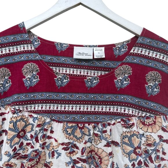 Vermont Country Store Womens Top Plus Size 1X Red Boho India Print 3/4 Sleeve - Picture 3 of 8